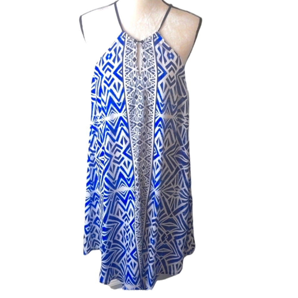 MOSSIMO Sleeveless Asymmetrical Blue/White Dress  / Medium